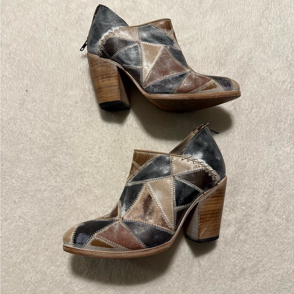 Freebird By Steven Steel Leather Boho Ankle Heeled Boots Blue Multi Size 10